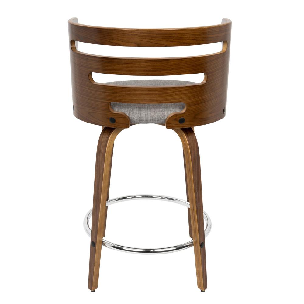Cosini Mid-Century Modern Counter Stool with Swivel in Walnut and Grey Fabric - Set of 2. Picture 5