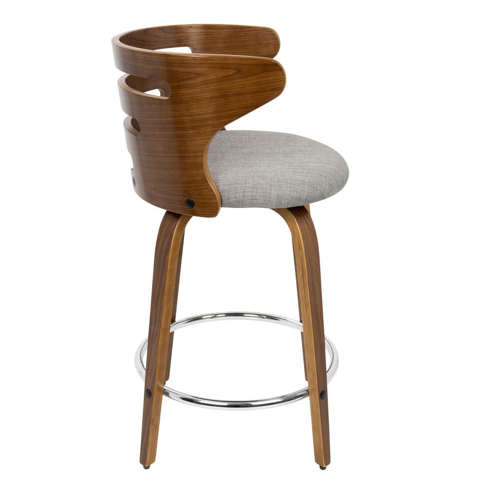Cosini Mid-Century Modern Counter Stool with Swivel in Walnut and Grey Fabric - Set of 2. Picture 3