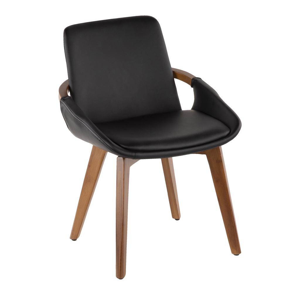 Cosmo Mid-Century Chair in Walnut and Black Faux Leather. Picture 1
