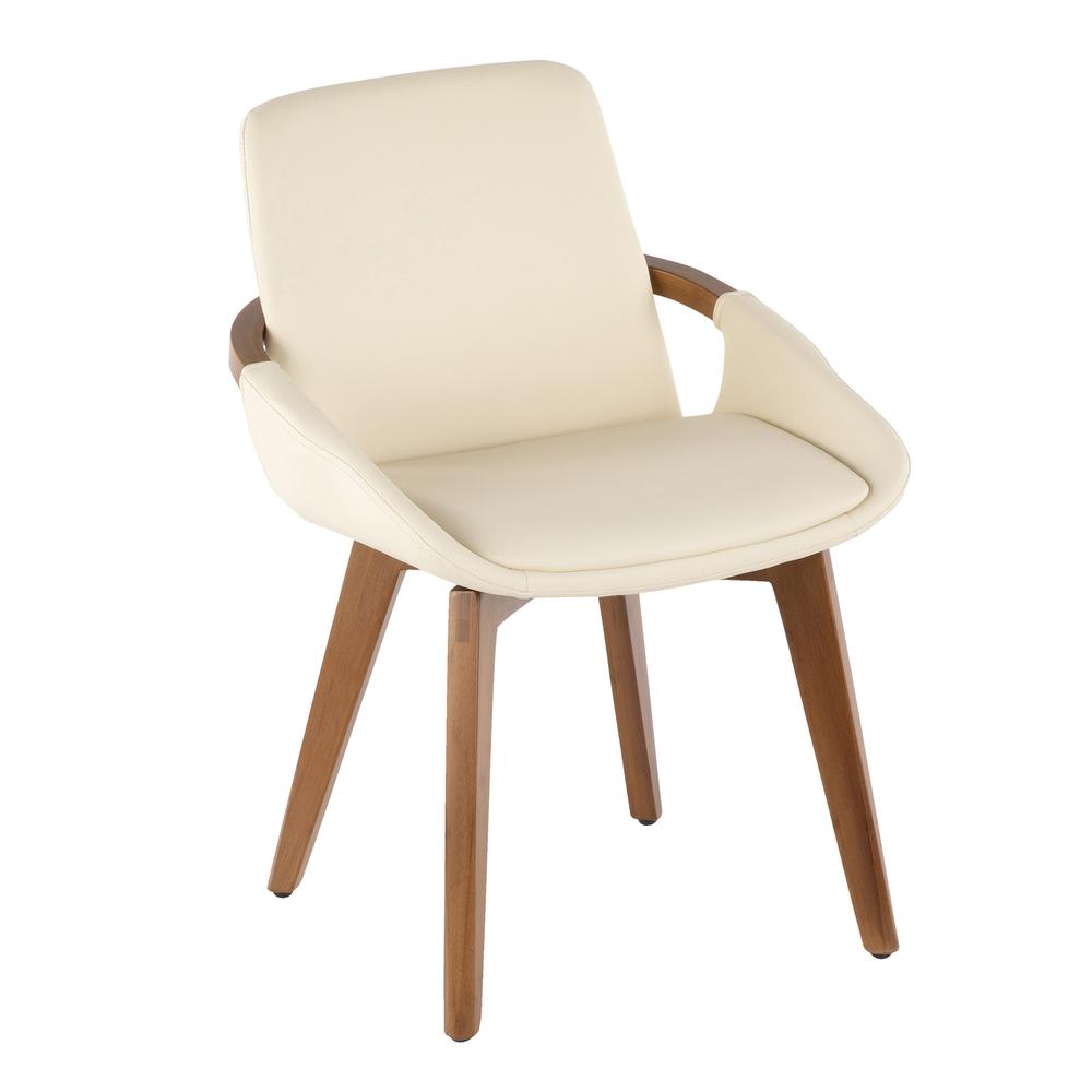 Cosmo Mid-Century Chair in Walnut and Cream Faux Leather. Picture 1