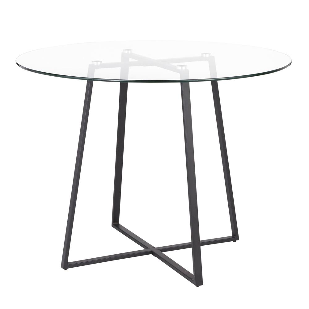 Cosmo Contemporary Dining Table in Black Metal and Clear Tempered Glass Top. Picture 3