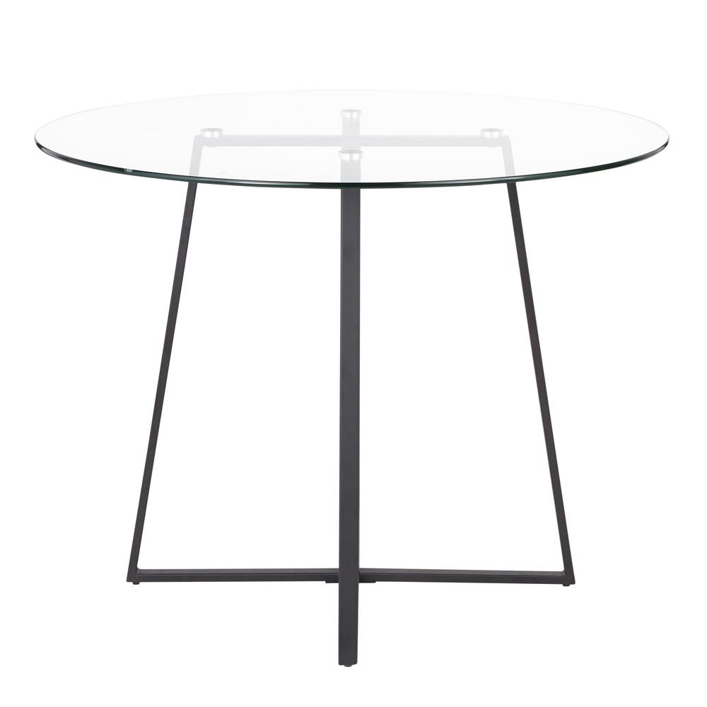 Cosmo Contemporary Dining Table in Black Metal and Clear Tempered Glass Top. Picture 4