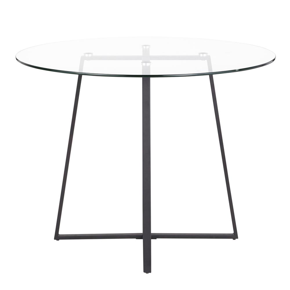 Cosmo Contemporary Dining Table in Black Metal and Clear Tempered Glass Top. Picture 5