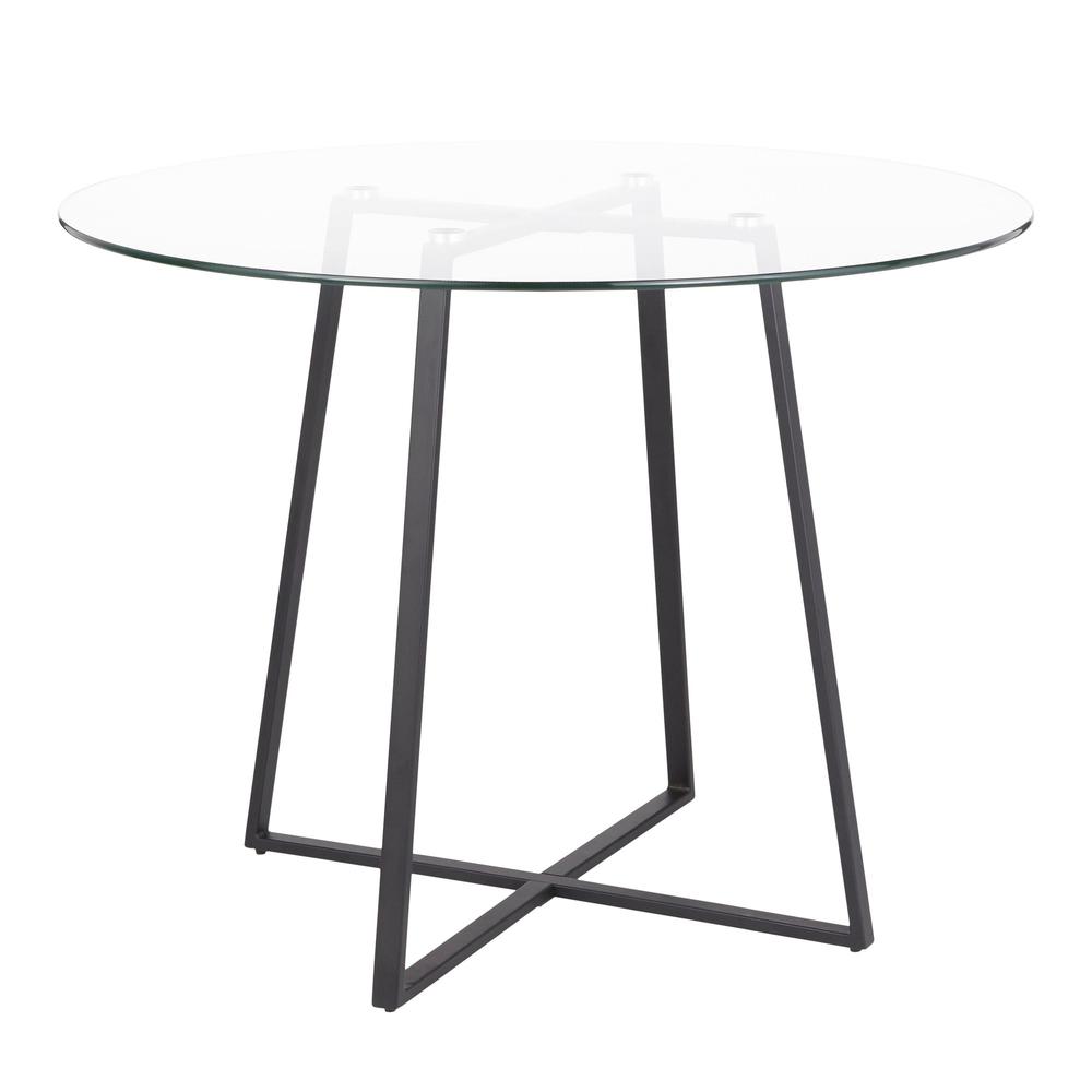 Cosmo Contemporary Dining Table in Black Metal and Clear Tempered Glass Top. Picture 1