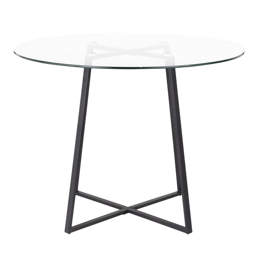 Cosmo Contemporary Dining Table in Black Metal and Clear Tempered Glass Top. Picture 2