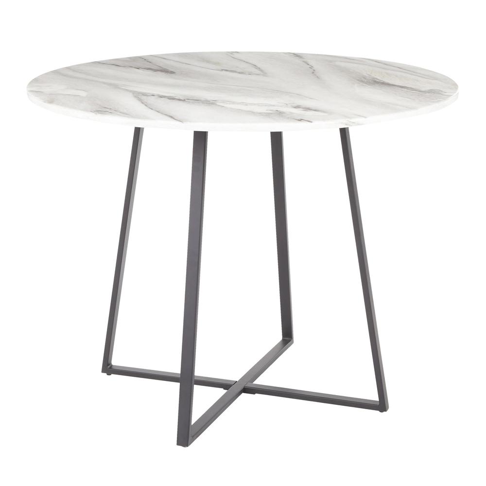 Cosmo Contemporary Dining Table in Black Metal and White Marble Top. Picture 1
