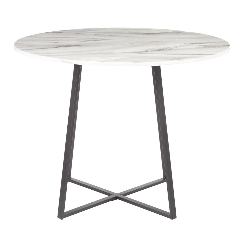 Cosmo Contemporary Dining Table in Black Metal and White Marble Top. Picture 2