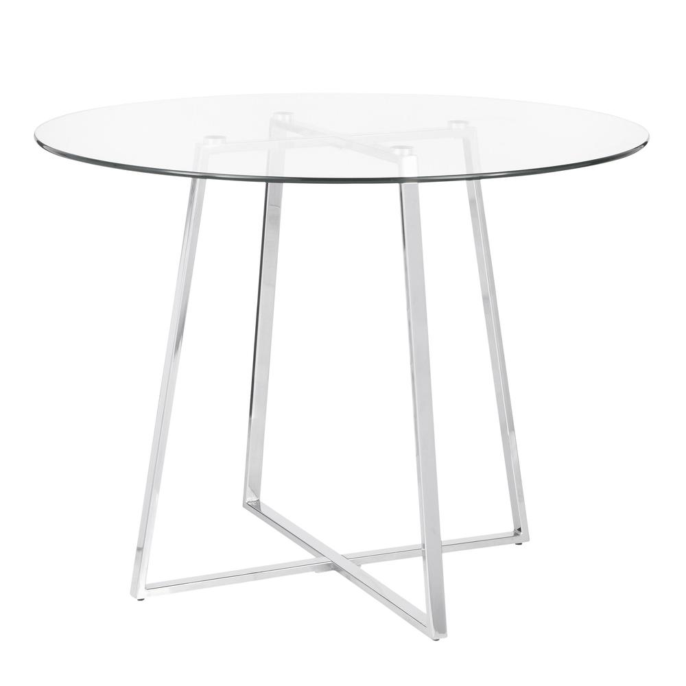 Cosmo Contemporary/Glam Dining Table in Chrome and Clear Tempered Glass Top. Picture 2