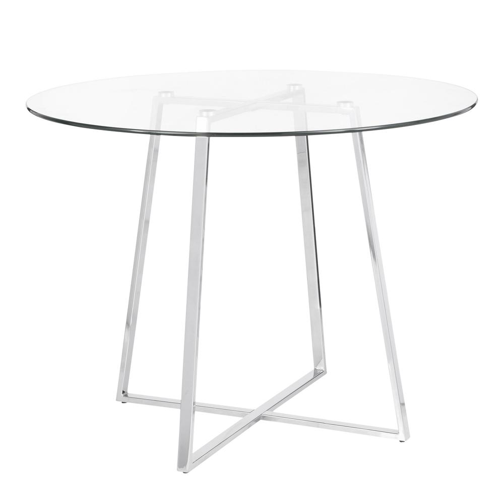 Cosmo Contemporary/Glam Dining Table in Chrome and Clear Tempered Glass Top. Picture 1
