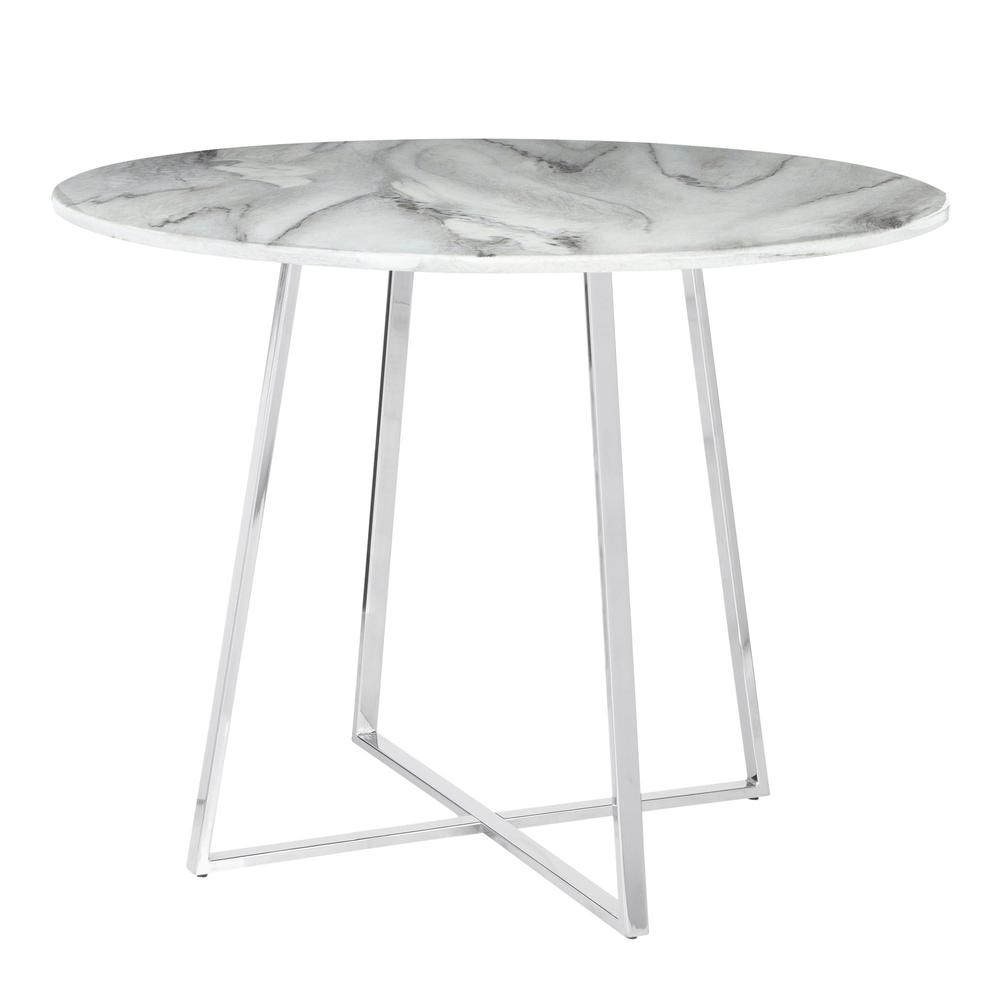 Cosmo Contemporary/Glam Dining Table in Chrome and White Marble Top. Picture 3