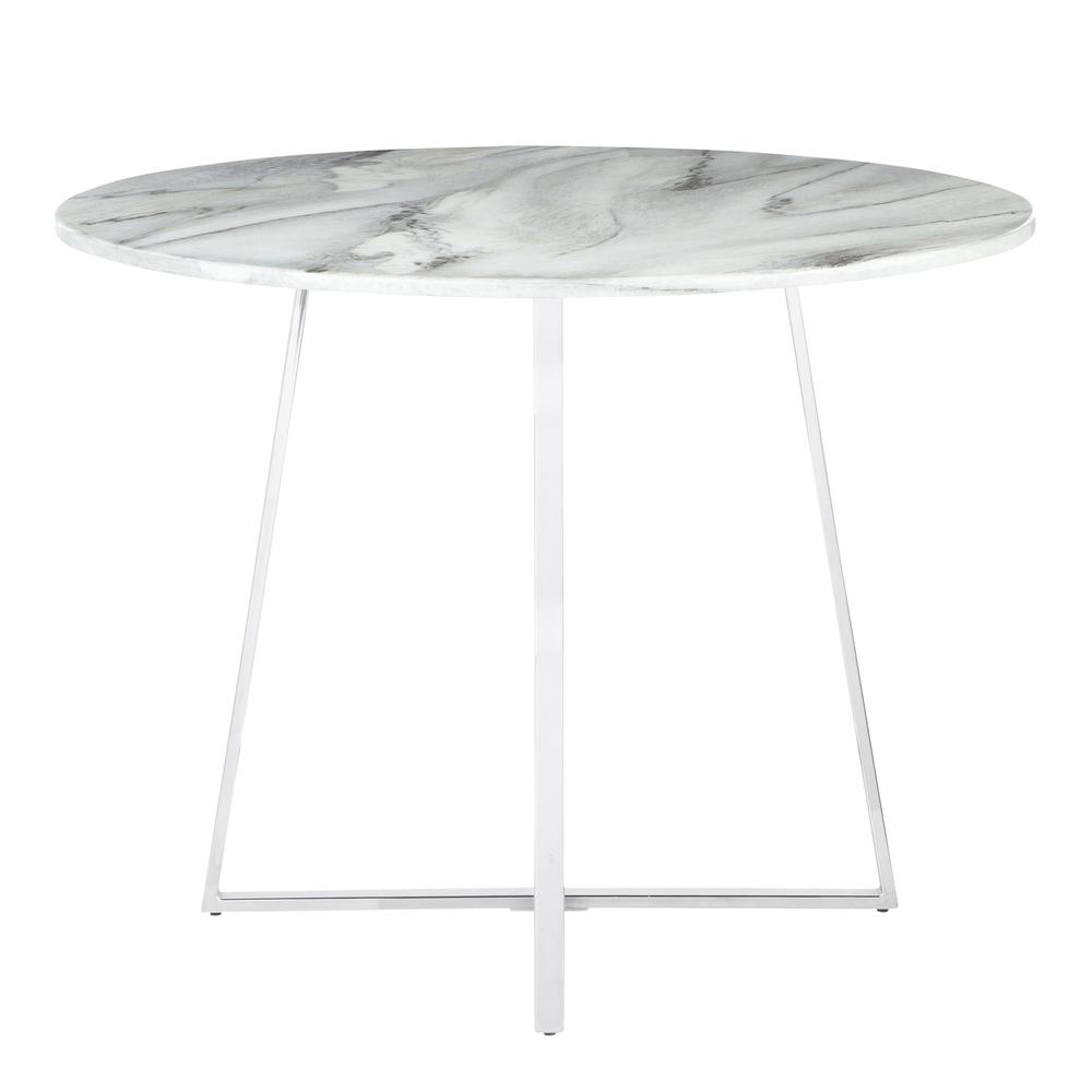 Cosmo Contemporary/Glam Dining Table in Chrome and White Marble Top. Picture 4