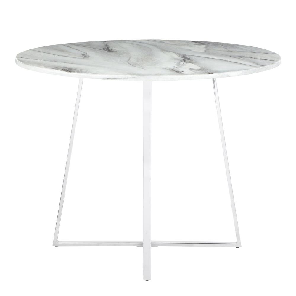 Cosmo Contemporary/Glam Dining Table in Chrome and White Marble Top. Picture 4
