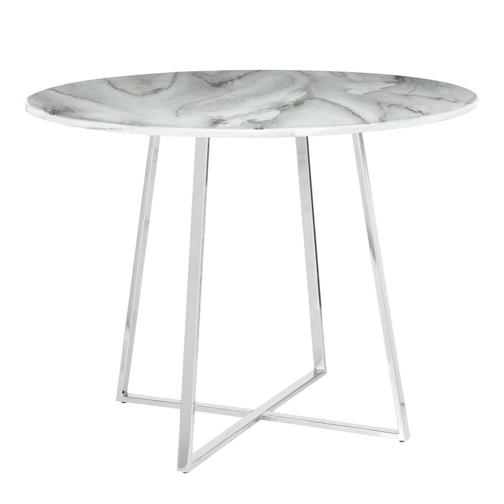 Cosmo Contemporary/Glam Dining Table in Chrome and White Marble Top. Picture 1