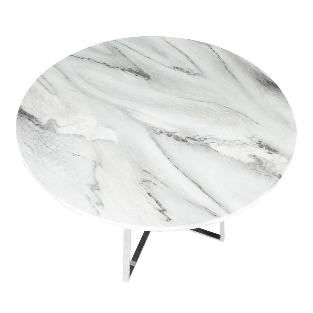 Cosmo Contemporary/Glam Dining Table in Chrome and White Marble Top. Picture 5
