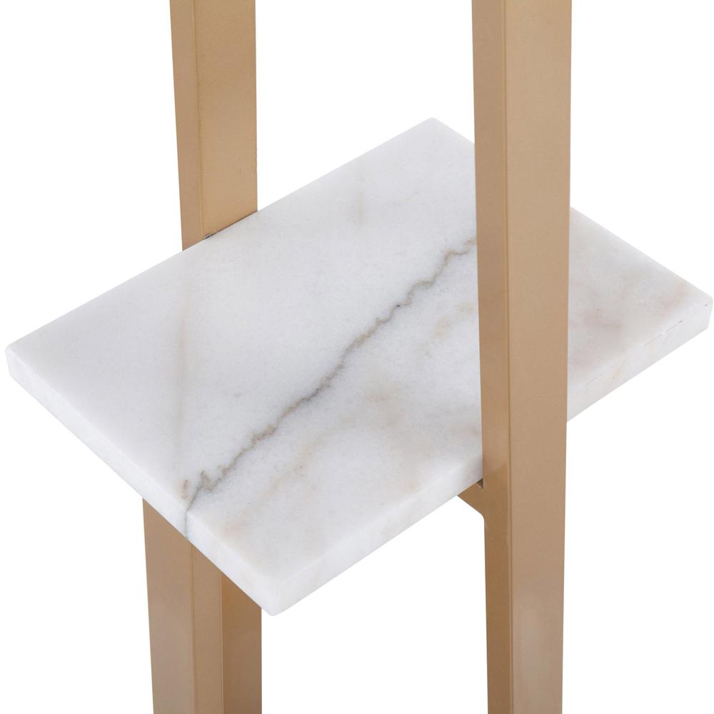 White Marble, Gold Metal, White Linen Cosmo Shelf Floor Lamp. Picture 7