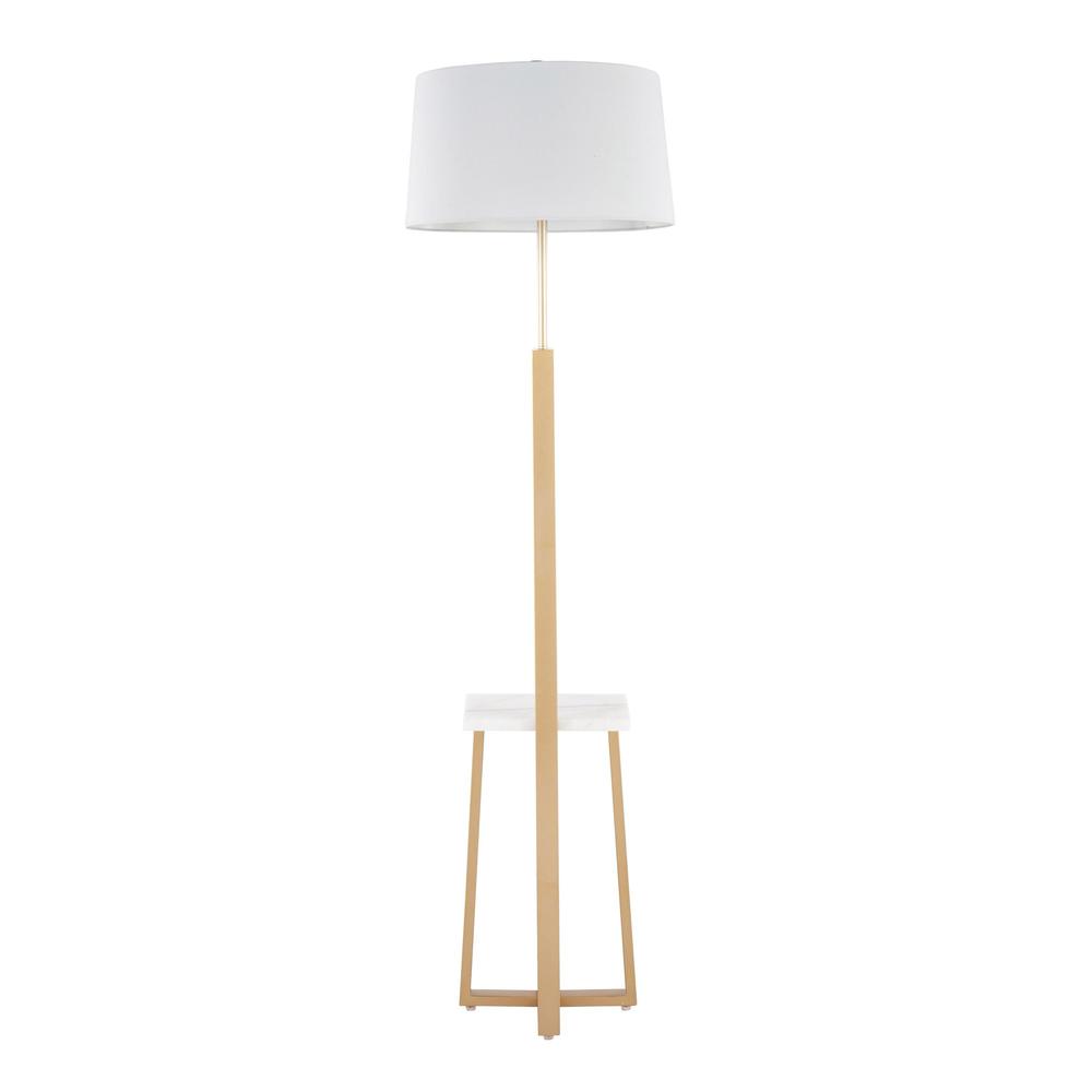 White Marble, Gold Metal, White Linen Cosmo Shelf Floor Lamp. Picture 3