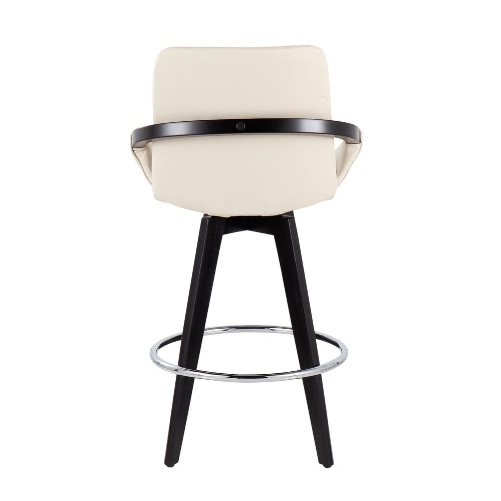 Black Wood, Chrome, Cream PU Cosmo Swivel Fixed-Height Counter Stool - Set of 2. Picture 5