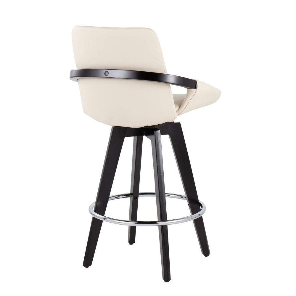 Black Wood, Chrome, Cream PU Cosmo Swivel Fixed-Height Counter Stool - Set of 2. Picture 4