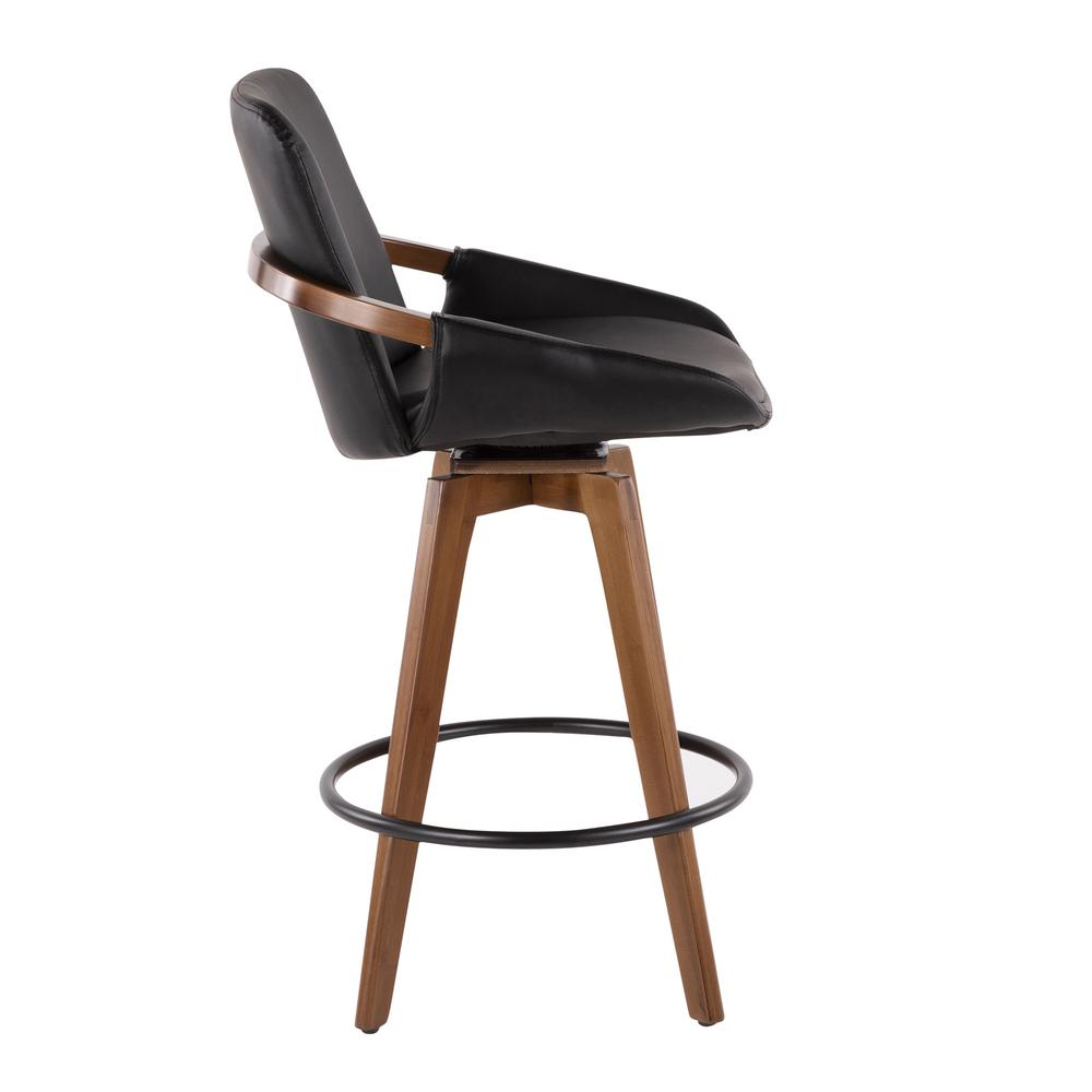 Cosmo Mid-Century Counter Stool in Walnut and Black Faux Leather. Picture 8