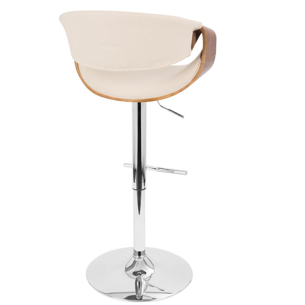 Curvo Mid-Century Modern Adjustable Barstool with Swivel in Walnut and Cream. Picture 4