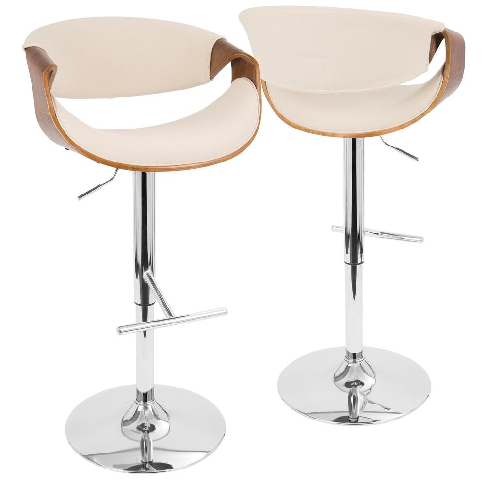 Curvo Mid-Century Modern Adjustable Barstool with Swivel in Walnut and Cream. Picture 1