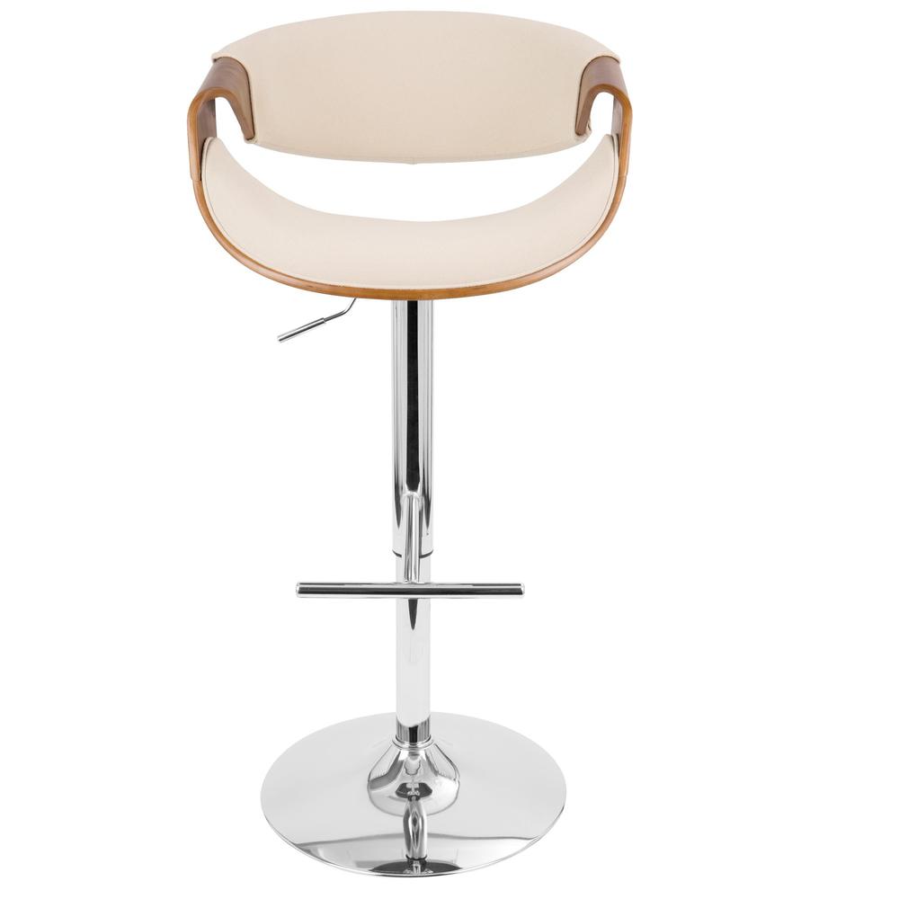 Curvo Mid-Century Modern Adjustable Barstool with Swivel in Walnut and Cream. Picture 6