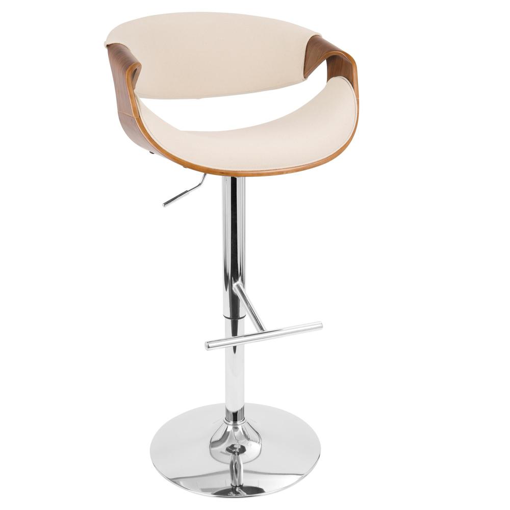 Curvo Mid-Century Modern Adjustable Barstool with Swivel in Walnut and Cream. Picture 2