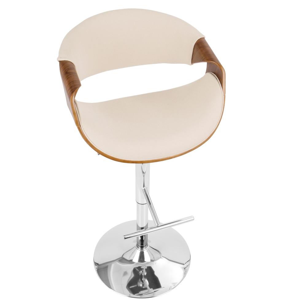 Curvo Mid-Century Modern Adjustable Barstool with Swivel in Walnut and Cream. Picture 7
