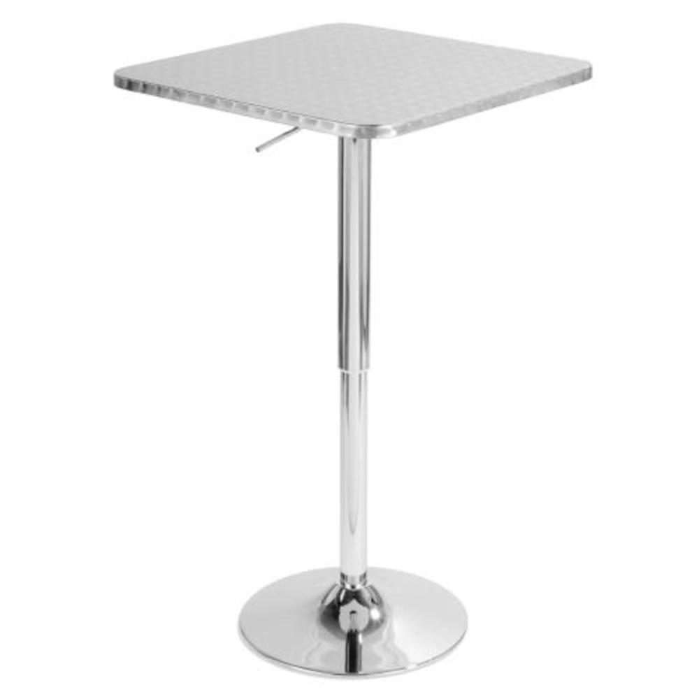Bistro Contemporary Adjustable Square Bar Table in Silver. Picture 1