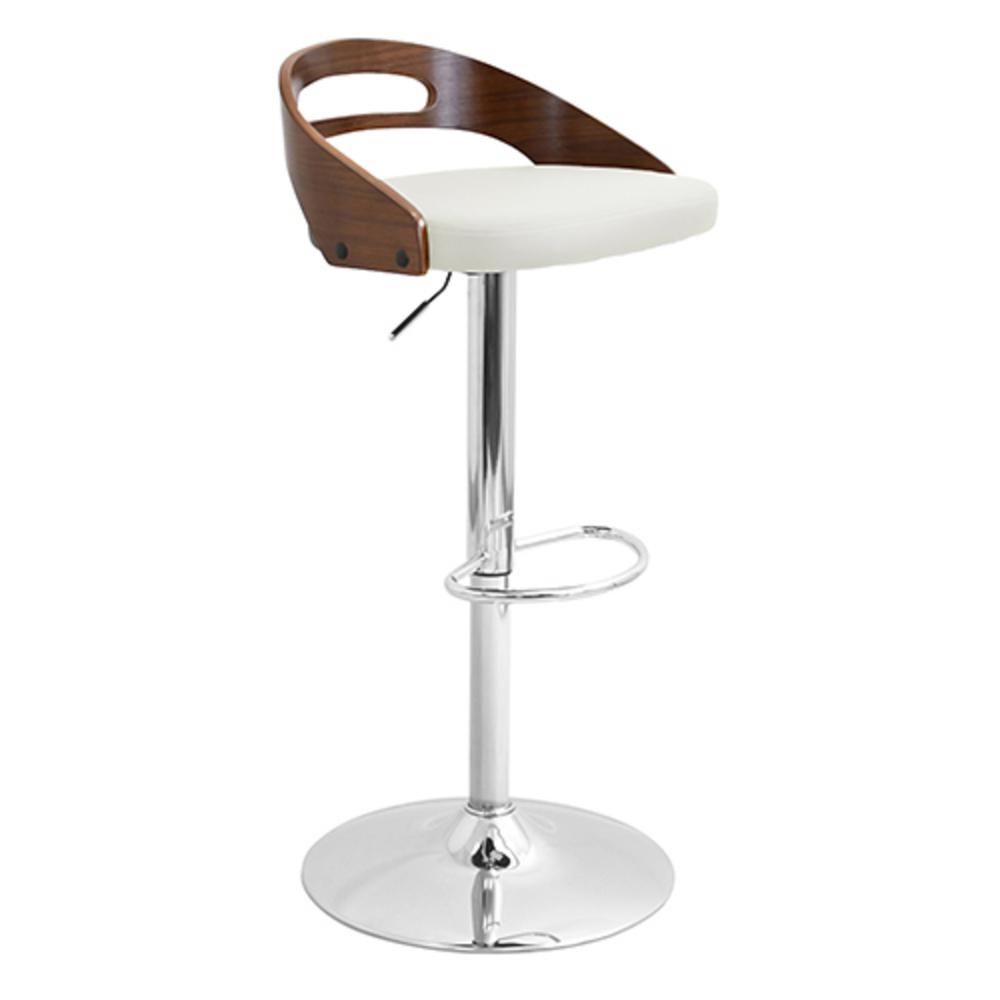 Cassis Mid-Century Modern Adjustable Barstool with Swivel in Walnut And Cream Faux Leather. Picture 2