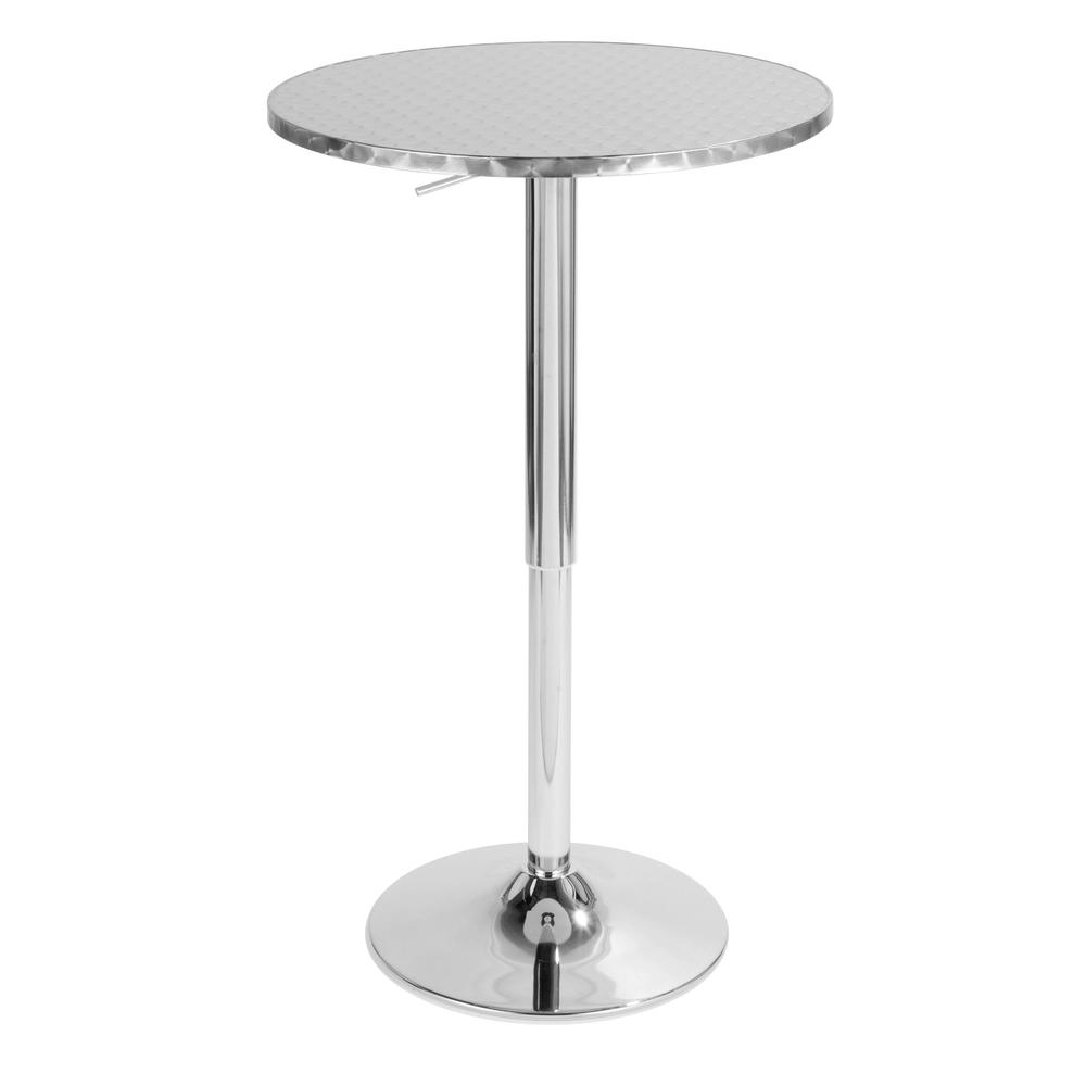 Bistro Contemporary Adjustable Round Bar Table in Silver. Picture 1