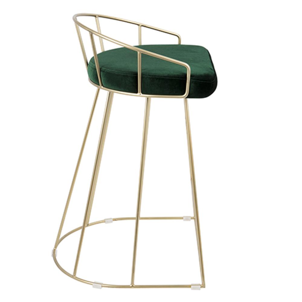 Canary Contemporary-Glam Counter Stool in Gold with Green Velvet - Set of 2. Picture 3