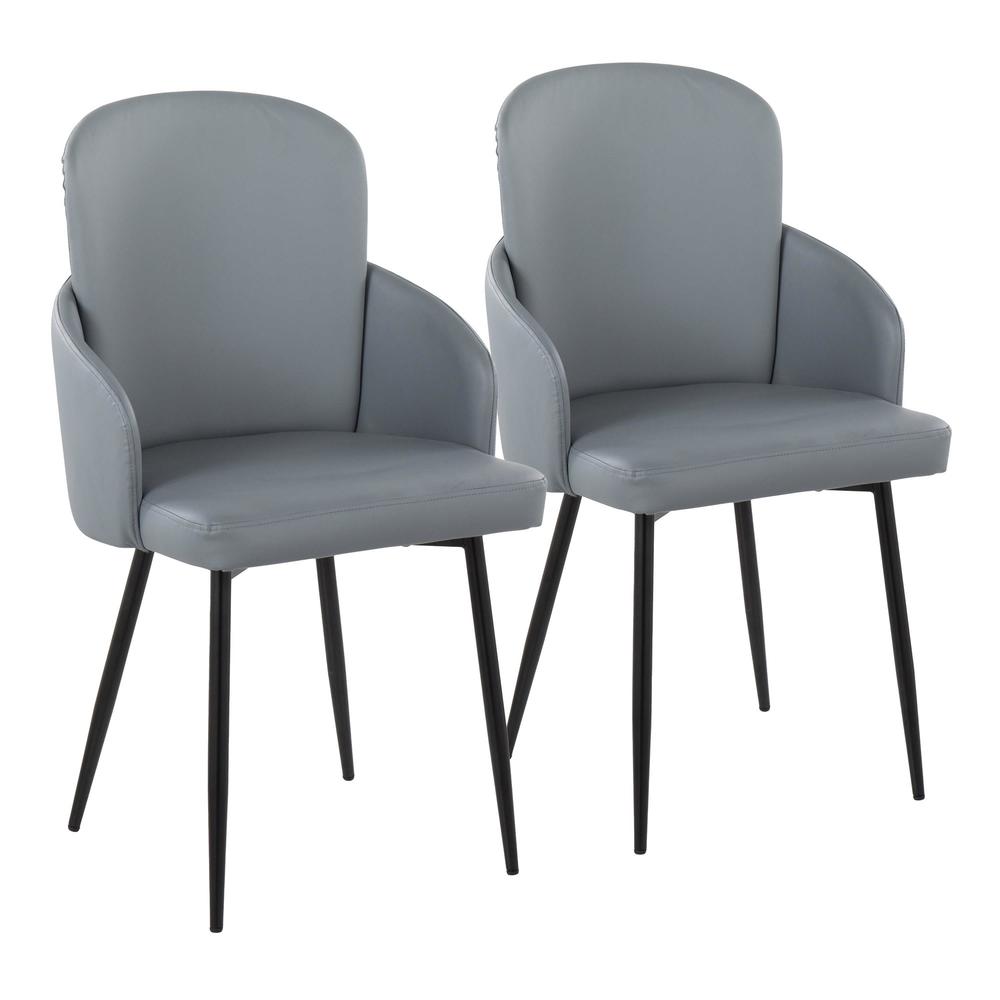 Black Metal, Grey PU, Chrome Dahlia Dining Chair - Set of 2. Picture 1