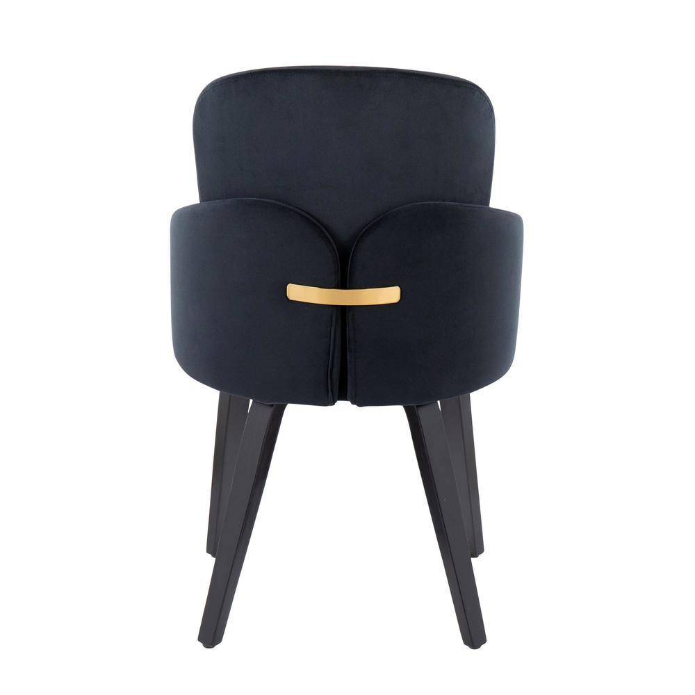 Black Wood, Black Velvet, Gold Metal Dahlia Dining Chair - Set of 2. Picture 5