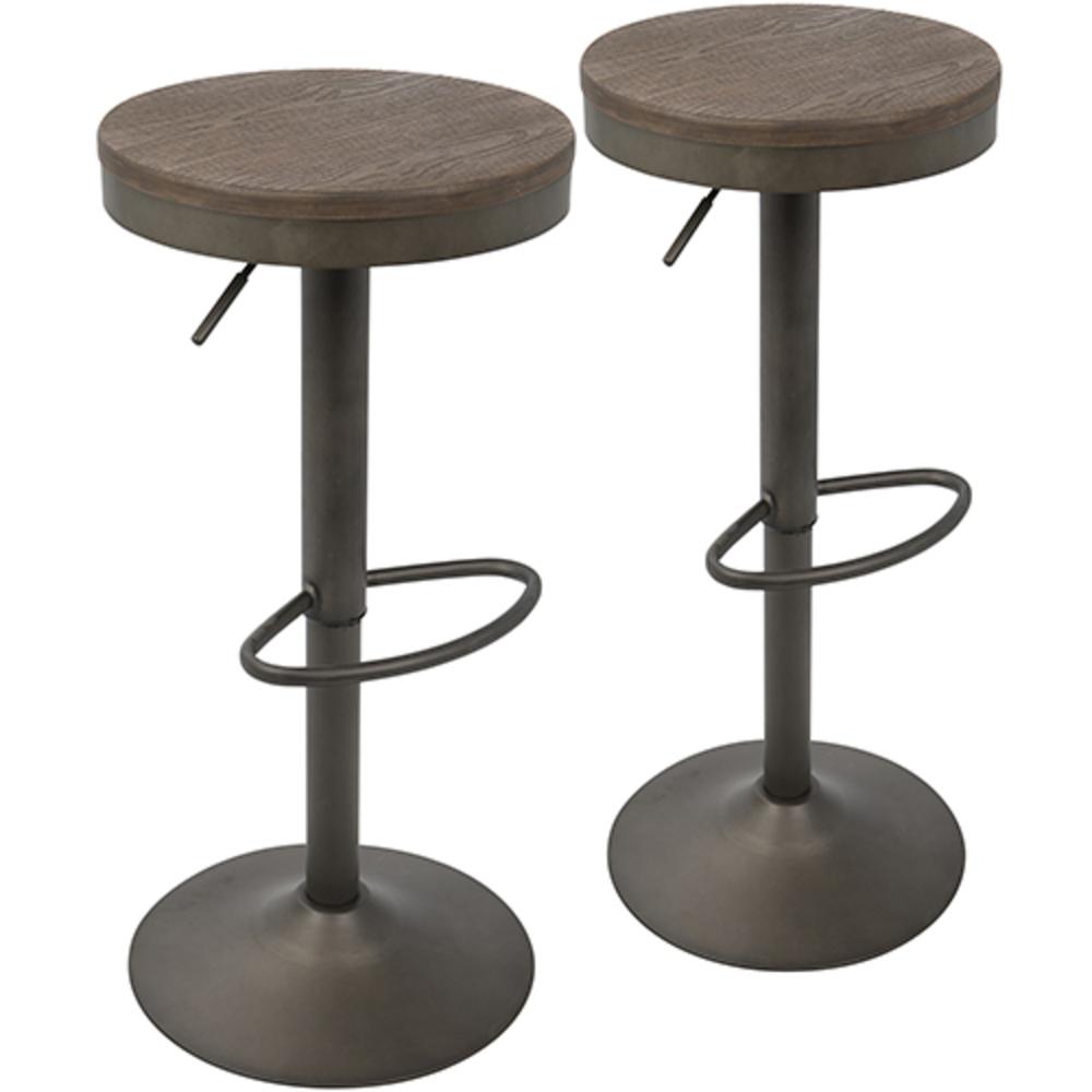 Dakota Industrial Adjustable Barstool in Antique and Brown - Set of 2. Picture 1