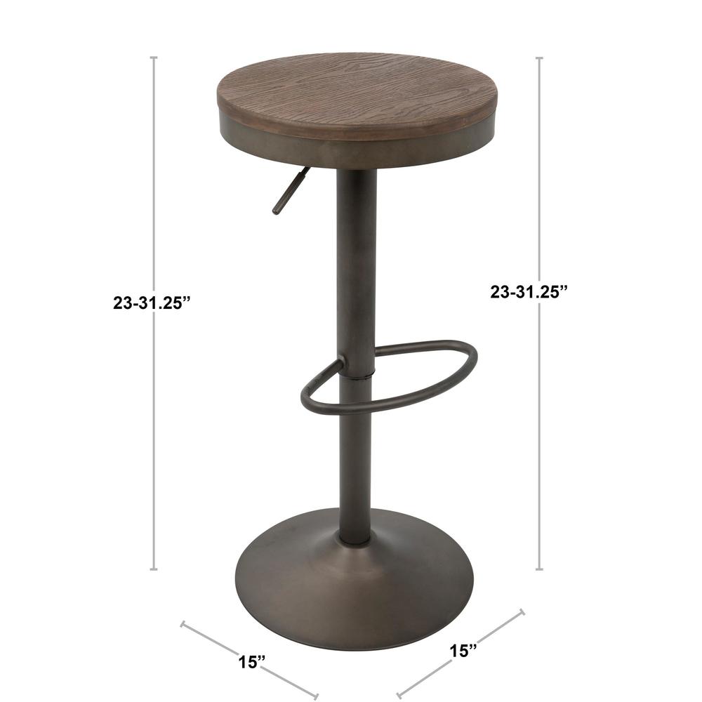 Dakota Industrial Adjustable Barstool in Antique and Brown - Set of 2. Picture 10