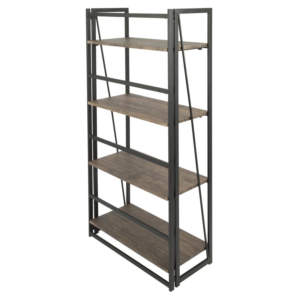 Dakota Industrial Bookcase in Black Metal and Wood. Picture 3