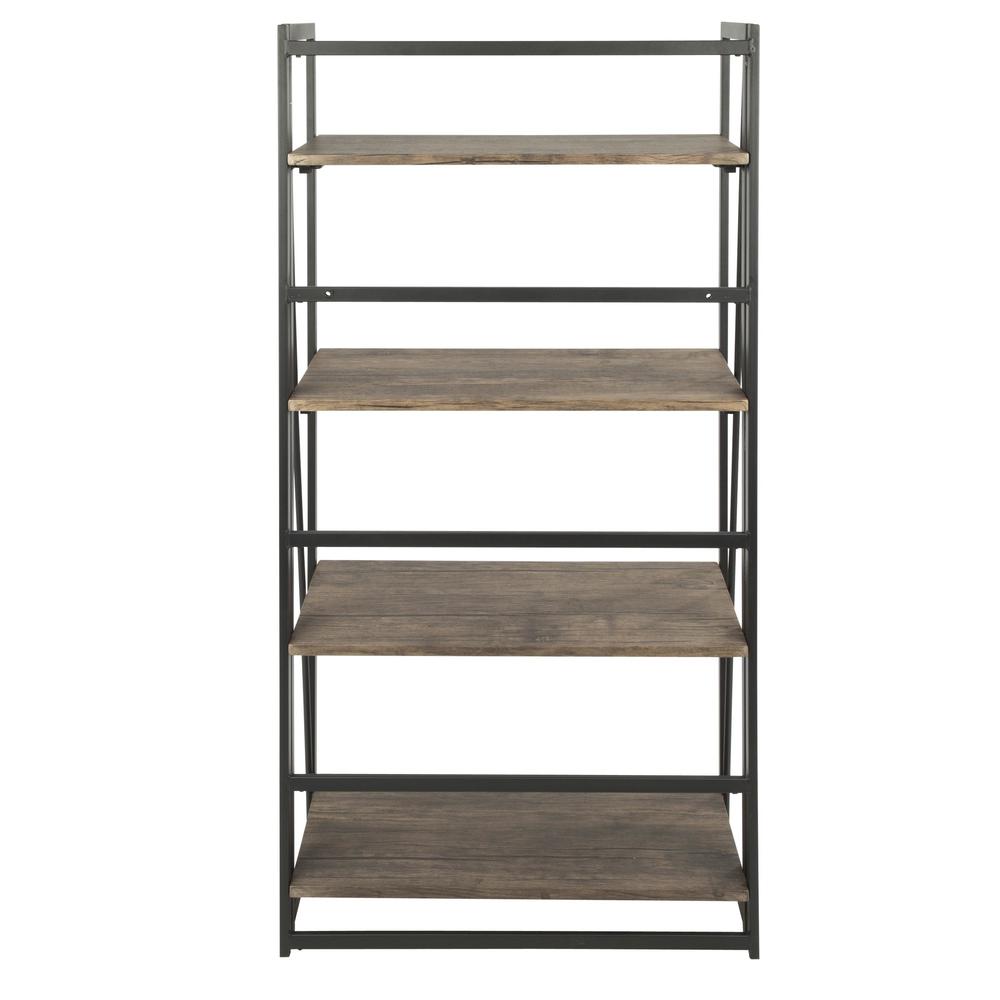 Dakota Industrial Bookcase in Black Metal and Wood. Picture 4