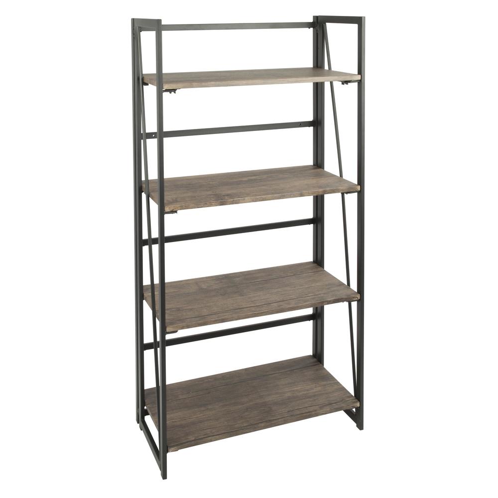 Dakota Industrial Bookcase in Black Metal and Wood. Picture 1