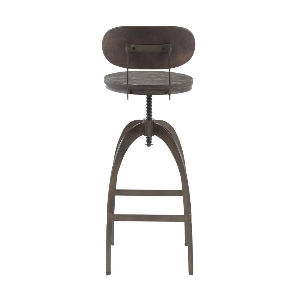 Dakota Industrial Mid-Back Barstool in Antique Metal and Espresso Wood-Pressed Grain Bamboo. Picture 4