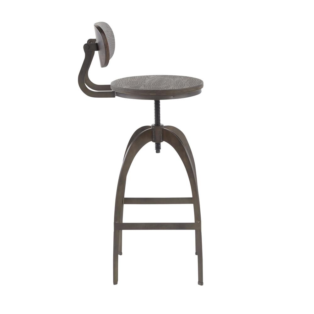 Dakota Industrial Mid-Back Barstool in Antique Metal and Espresso Wood-Pressed Grain Bamboo. Picture 2