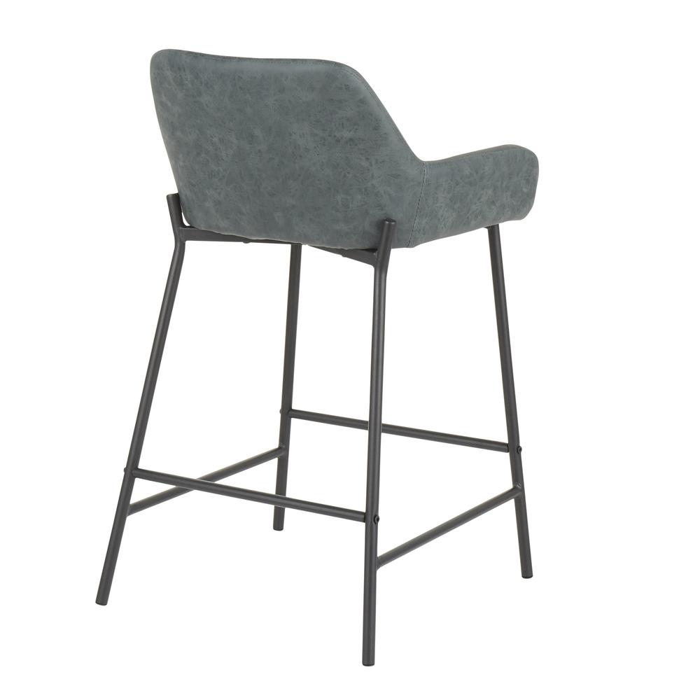 Daniella Industrial Counter Stool in Black Metal and Green Faux Leather - Set of 2. Picture 4