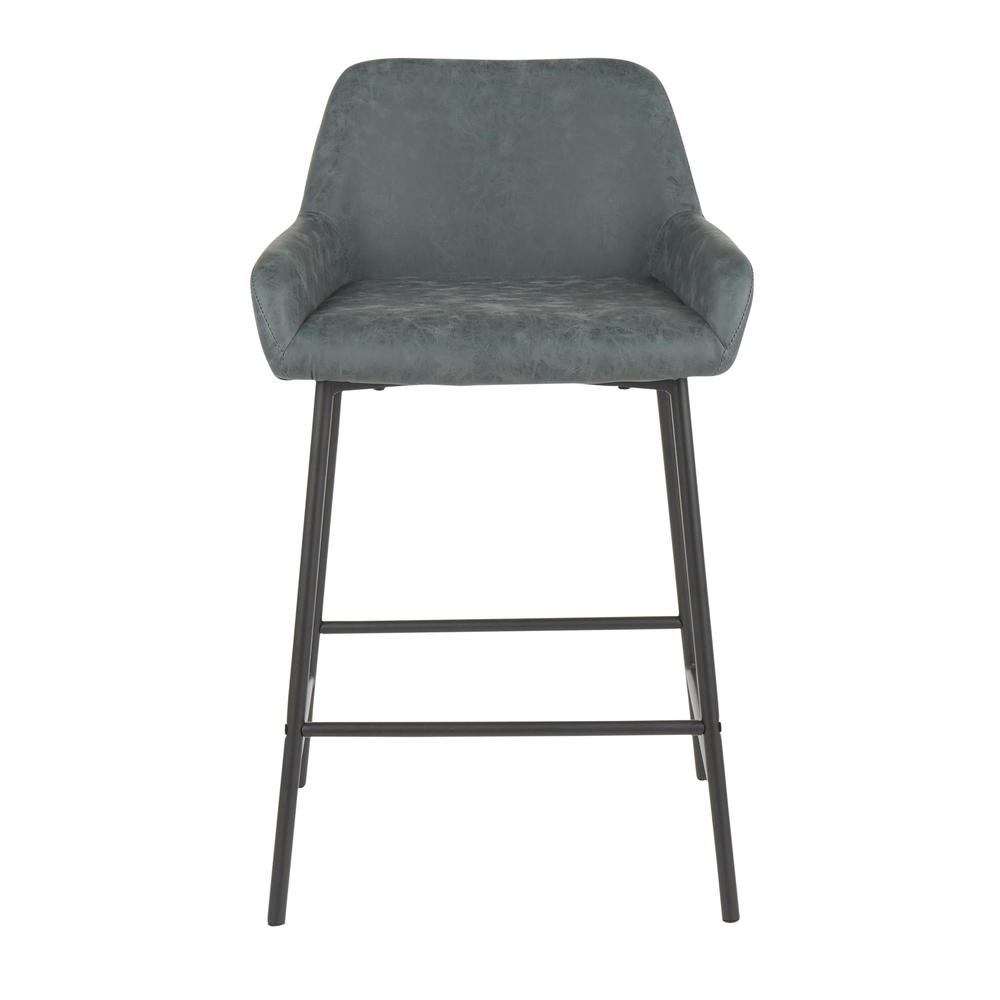 Daniella Industrial Counter Stool in Black Metal and Green Faux Leather - Set of 2. Picture 6