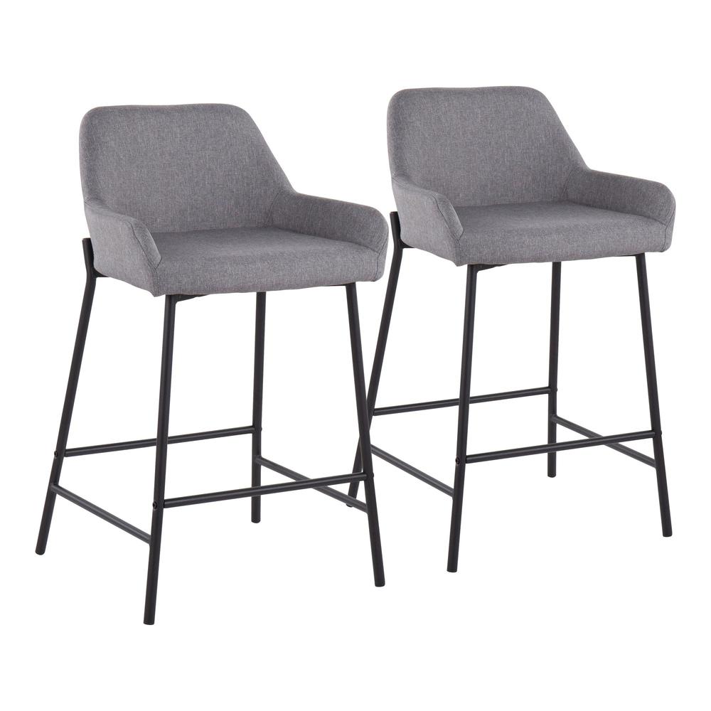 Daniella Industrial Counter Stool in Black Metal and Grey Faux Leather - Set of 2. Picture 1