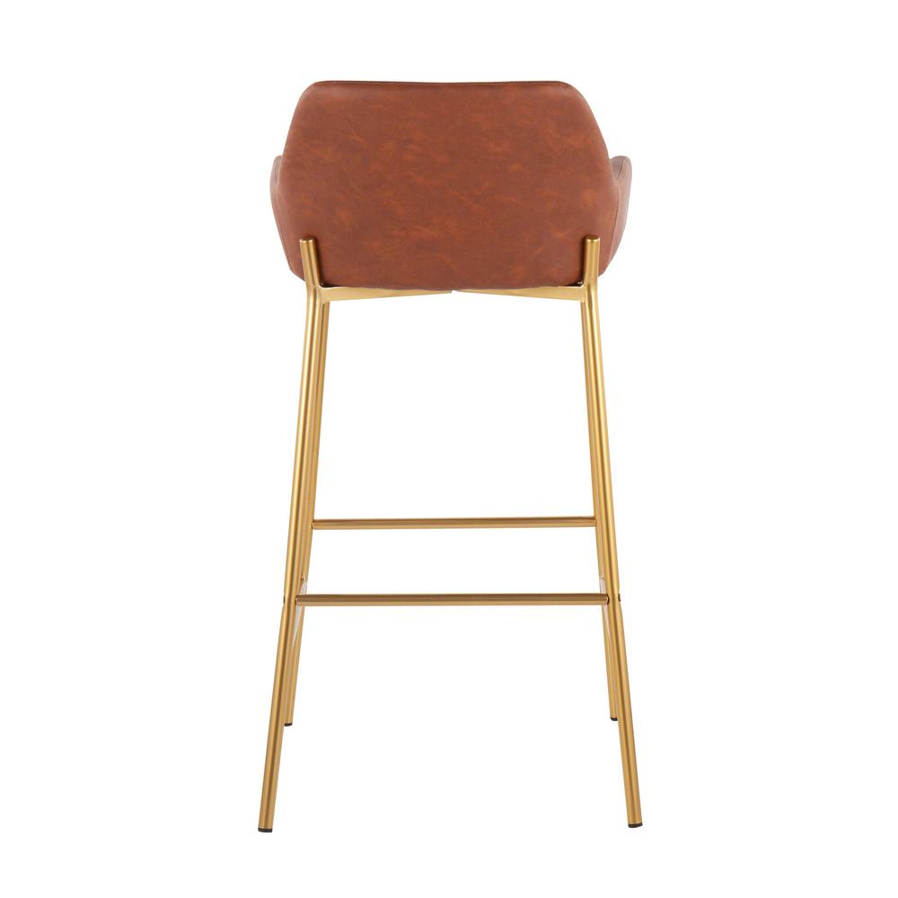 Gold Metal, Camel PU Daniella Fixed-Height Bar Stool - Set of 2. Picture 5