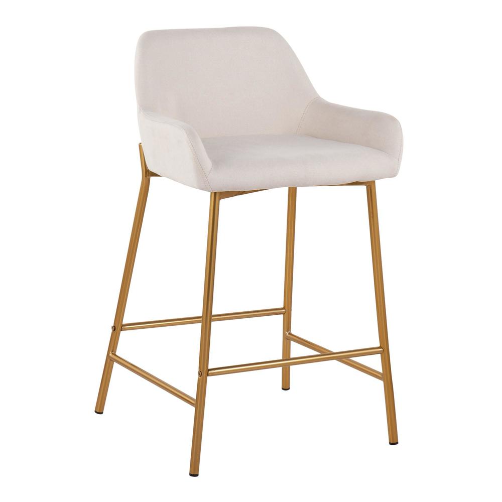 Gold Metal, Cream Fabric Daniella Fixed-Height Counter Stool - Set of 2. Picture 2