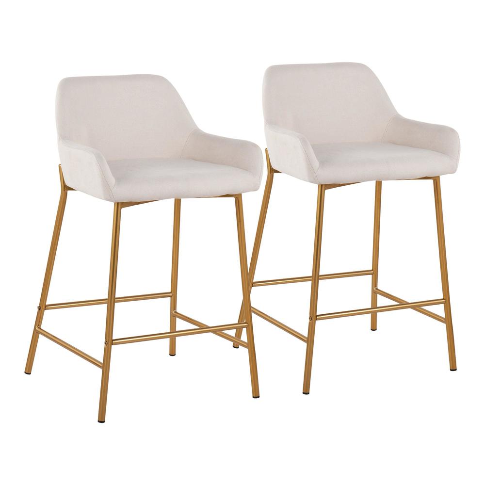Gold Metal, Cream Fabric Daniella Fixed-Height Counter Stool - Set of 2. Picture 1