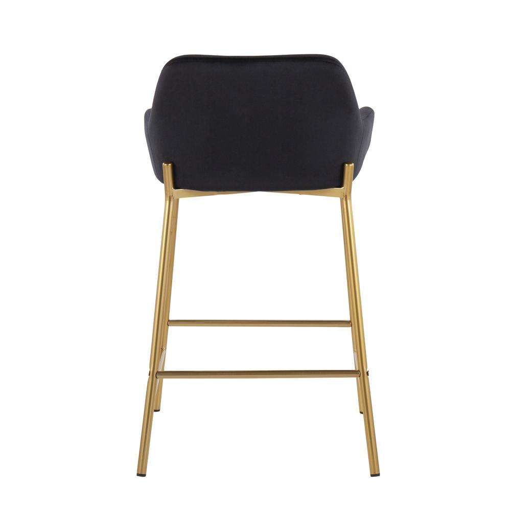 Gold Metal, Black Velvet Daniella Fixed-Height Counter Stool - Set of 2. Picture 5