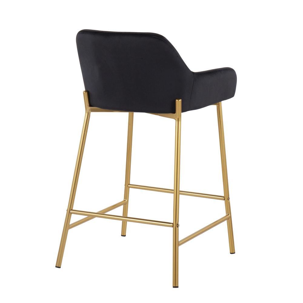 Gold Metal, Black Velvet Daniella Fixed-Height Counter Stool - Set of 2. Picture 4