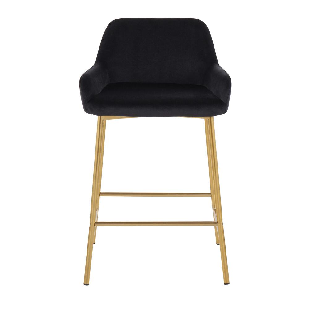 Gold Metal, Black Velvet Daniella Fixed-Height Counter Stool - Set of 2. Picture 6